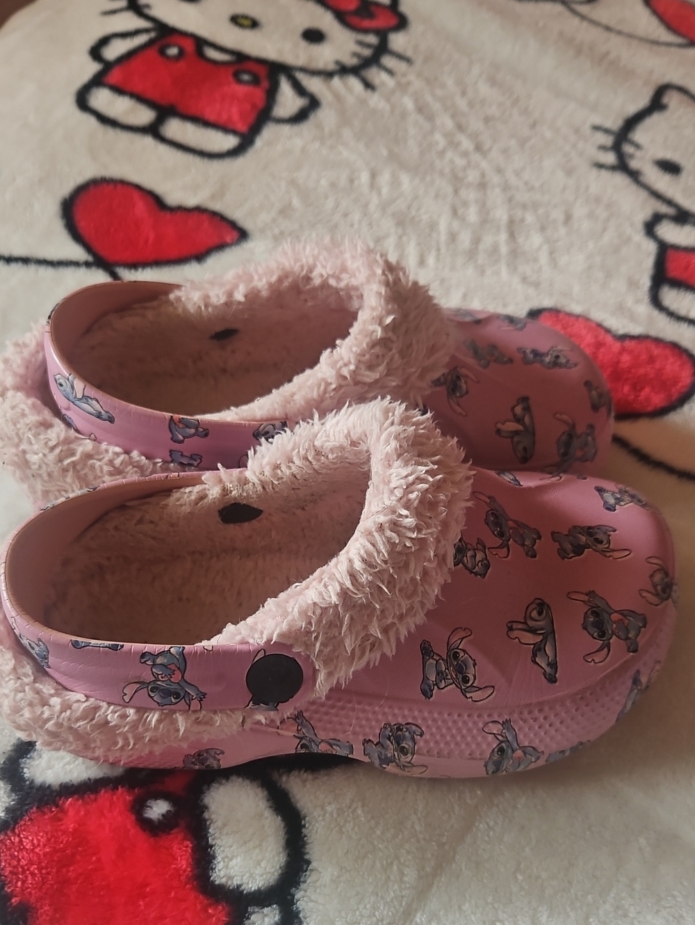 Pink Fuzzy-Lined Slip-On Clogs with Stitch Pattern